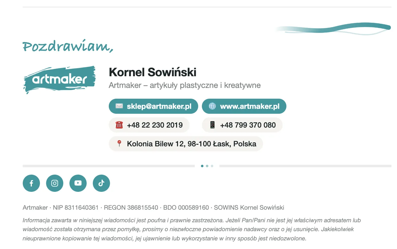 E-Mail-Signatur der Marke Artmaker - gestaltet von owlet.studio