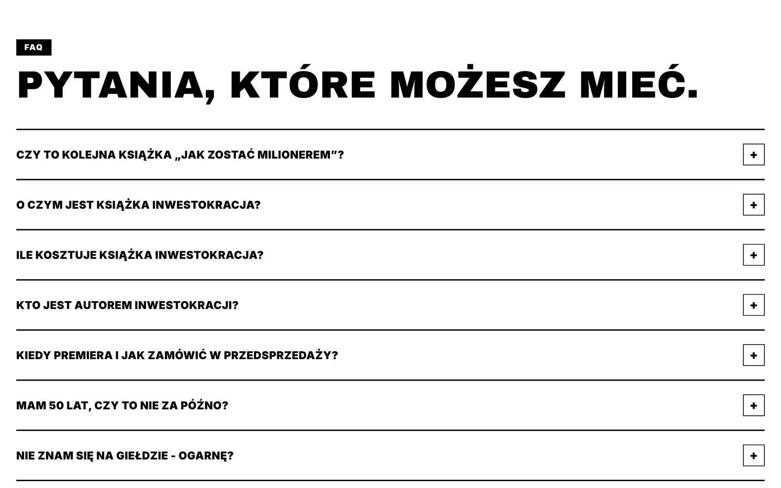 Sekce otázek a odpovědí na stránce e-shopu Inwestokracja