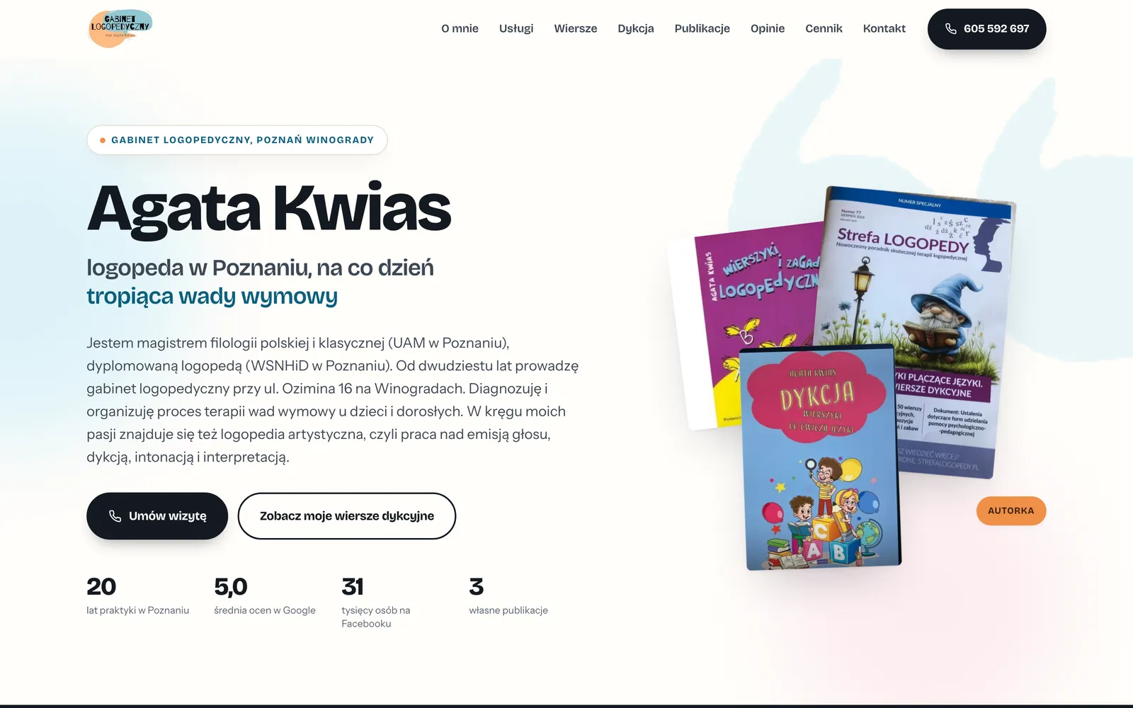 Strona gabinetu logopedycznego agatakwias.pl na laptopie