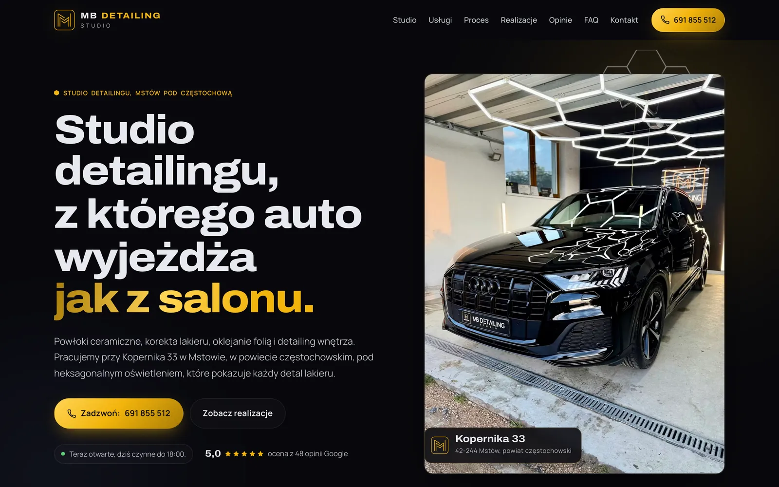 Strona studia detailingu mbdetailing.pl na laptopie