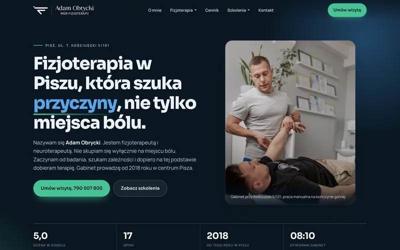 Strona gabinetu fizjoterapii Adama Obryckiego w Piszu